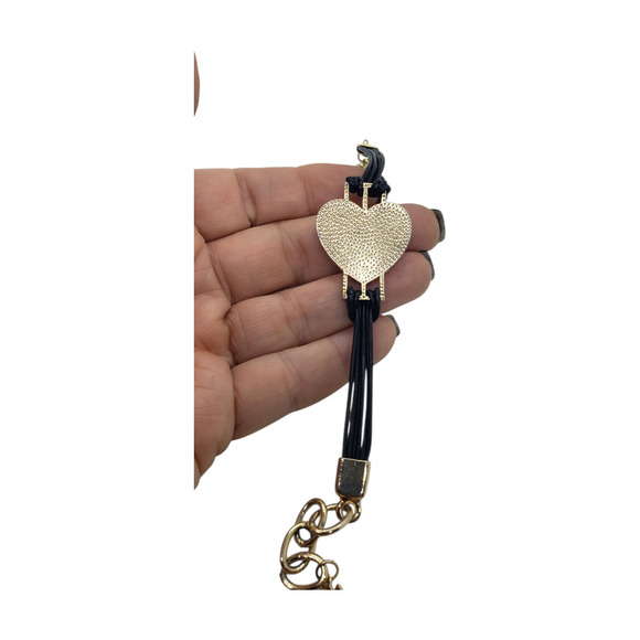 VTG Juicy Couture Rhinestone Heart Bracelet Black Cord Adjustable Crown Charm - Picture 15 of 16